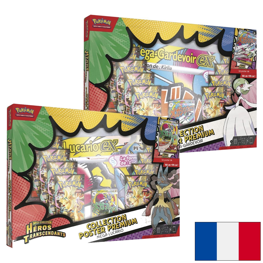 COFFRET POKEMON POSTER PREMIUM MEGA-GARDEVOIR OU MEGA-LUCARIO - MEGA EVOLUTION HÉROS TRANSCENDANTS
